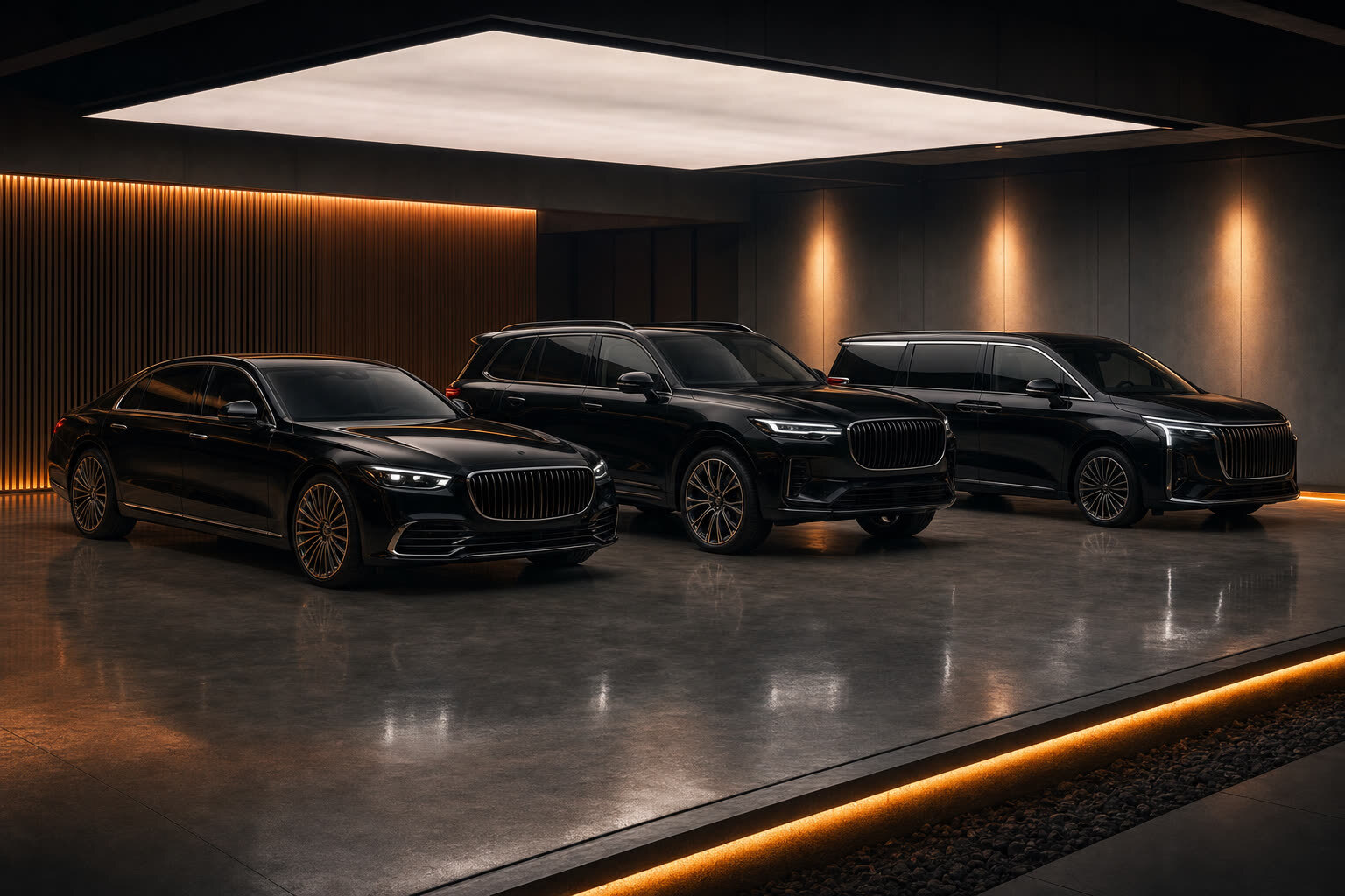 V Cab fleet line-up of premium black saloons, SUVs and people-carriers